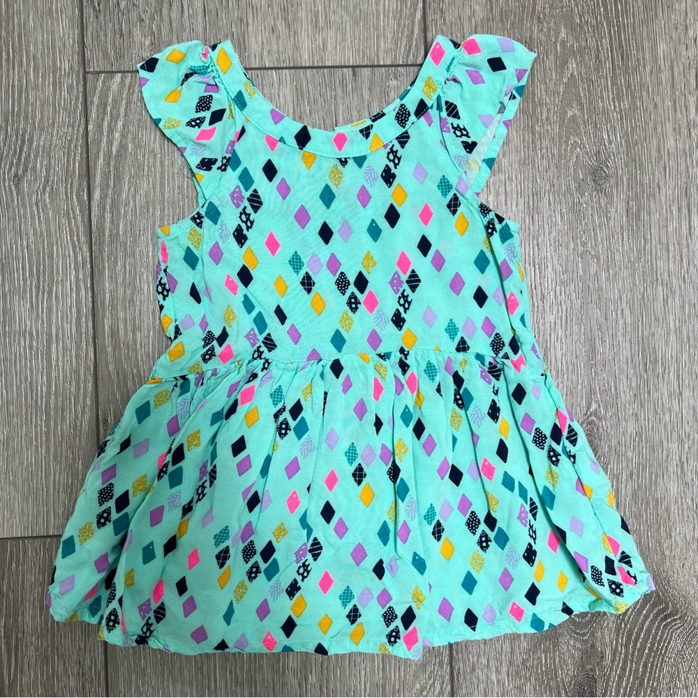 CAT AND JACK SHORT SLEEVE DRESS DIAMONDS TEAL 12MO